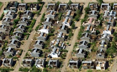 An Aerial View of Maliana Shows Damaged Houses